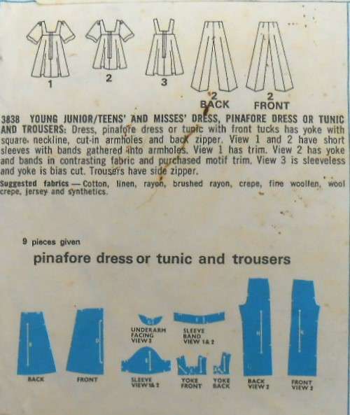 STYLE 3838 DRESS-TUNIC-PINAFORE-PANTS SIZE 14 BUST 36 COMPLETE-NO SEWING INSTRUCTIONS SUPPLIED