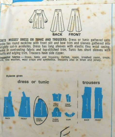 STYLE 3873 DRESS-TUNIC-PANTS SIZE 10 BUST 32 1/2 NO SLEEVE PATTERN SUPPLIED
