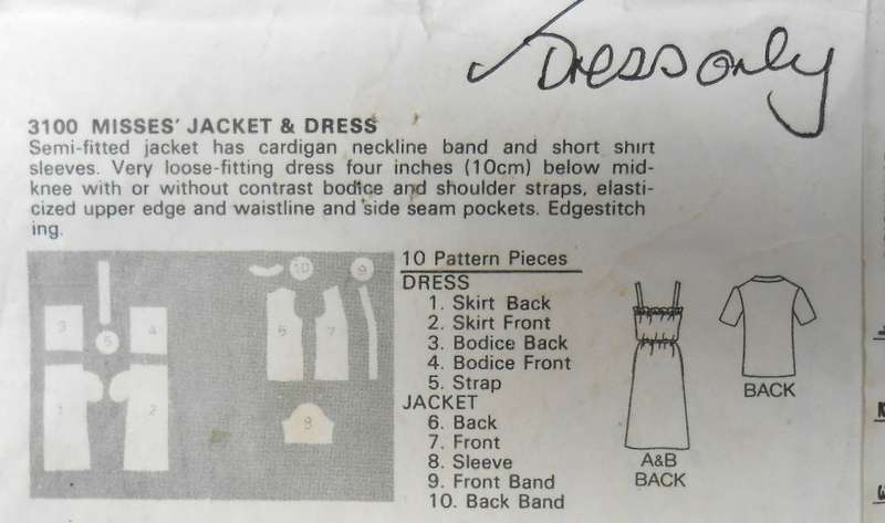 BUTTERICK 3100 LOOSE FITTING DRESS WITH SHOULDER STRAPS SIZE 8 - NO JACKET SUPPLIED