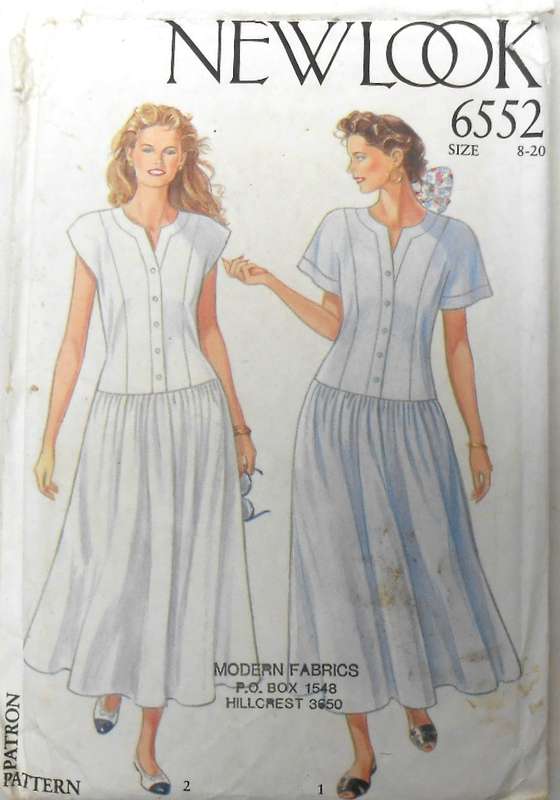 NEW LOOK PATTERNS 6552 FRONT BUTTON DRESS WITH HIP WAISTLINE SIZE 8-20 COMPLETE CUT TO 14