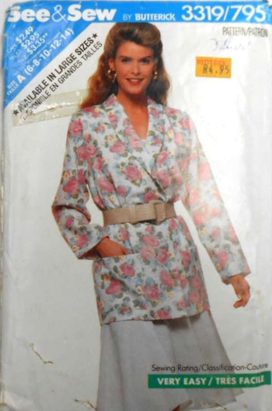 BUTTERICK 3319 JACKET-TOP-SKIRT SIZE-6-14- COMPLETE-CUT TO 14
