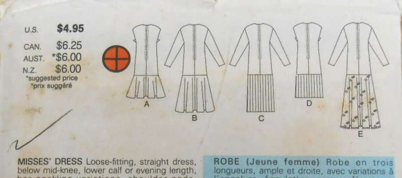 BUTTERICK 3579 LOOSE FITTING STRAIGHT DRESS WITH PLEATED SKIRT SIZE-8- COMPLETE