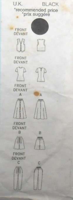 BUTTERICK 4505 WAISTCOAT-TOP-SKIRT-SHORTS-PANTS SIZE 12-14-16 COMPLETE-PART CUT TO 16