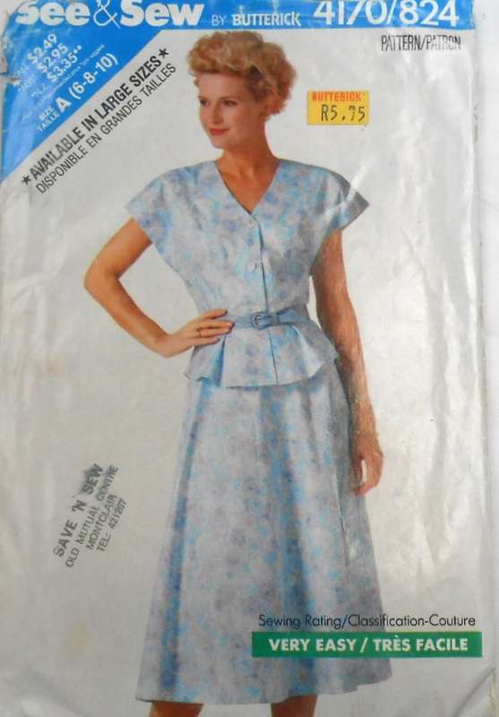 BUTTERICK 4173 TOP & SKIRT SIZE 6-10 COMPLETE-CUT TO 10