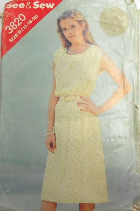 BUTTERICK 3820 DRESS WITH ELASTIC WAIST SIZE 14-16-18 COMPLETE-CUT TO 16-ZIPLOC