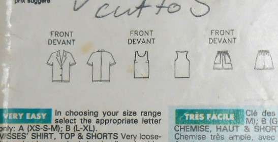 BUTTERICK 4965 SHIRT-TOP-SHORTS SIZE XS-SM COMPLETE-CUT TO SMALL 8-10