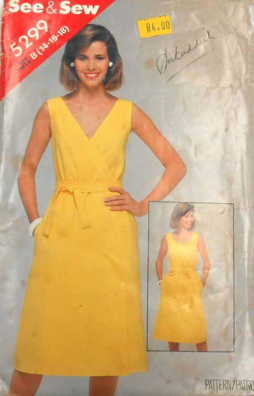 BUTTERICK 5299 SEMI FITTED A LINE FRONT OR BACK WRAP DRESS SIZE 14-16-18 COMPLETE-CUT TO 18