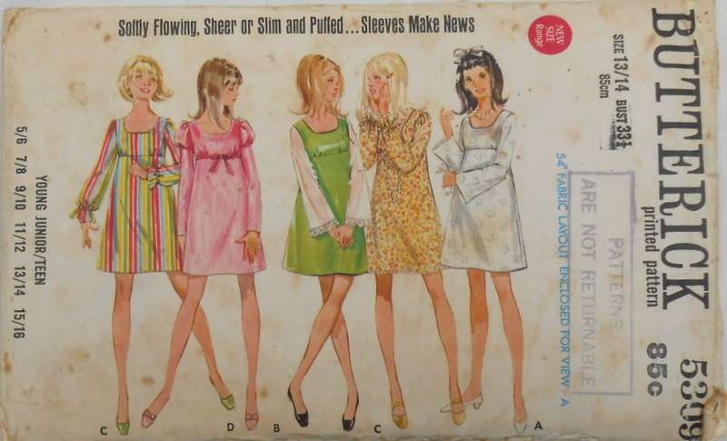VINTAGE BUTTERICK 5309 ONE PIECE DRESS SIZE 13/14 BUST 33 1/2" COMPLETE