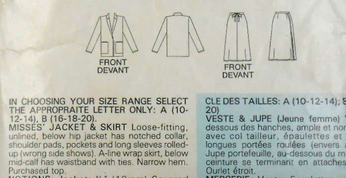 BUTTERICK 5479 JACKET & SKIRT SIZE 10-12-14 COMPLETE-CUT TO 14