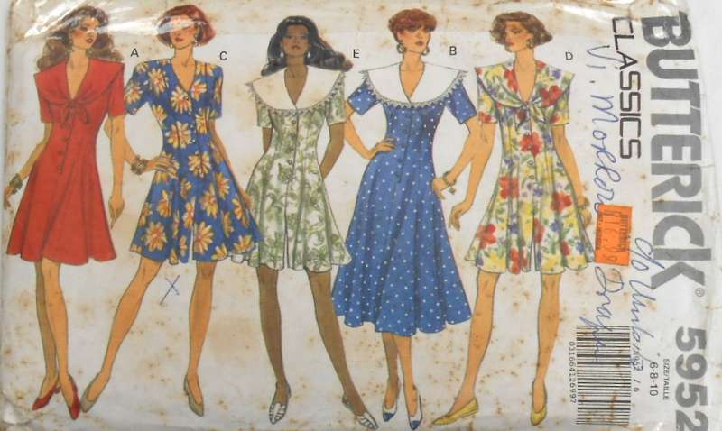 BUTTERICK 5952 SEMI FITTED FLARED DRESS SIZE 6-8-10 COMPLETE-CUT TO 10