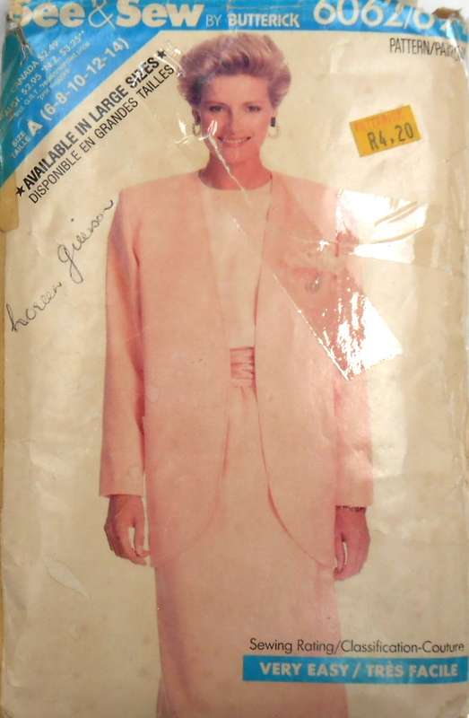 BUTTERICK 6062 JACKET-TOP-SKIRT SIZE 6-8-10-12-14 COMPLETE-MOSTLY UNCUT TO 14