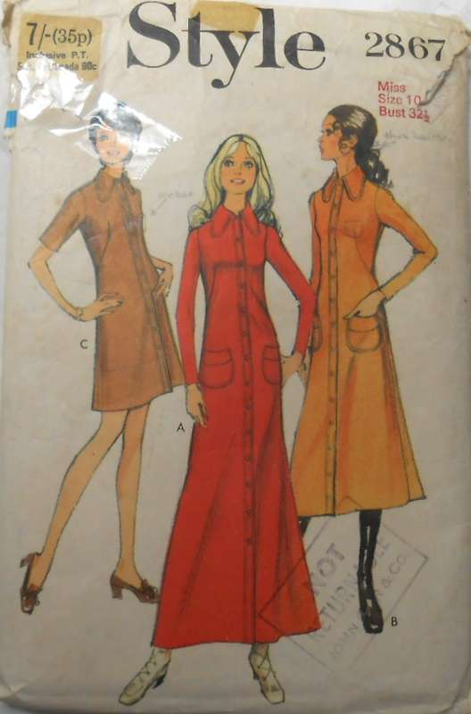 VINTAGE STYLE 1553 DRESS-TOP SIZES 12 BUST 87 CM COMPLETE-ZIPLOC
