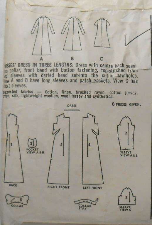 VINTAGE STYLE 2867 DRESS IN 3 LENGTHS SIZES 10 BUST 32 1/2 COMPLETE-ZIPLOC