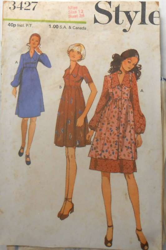 VINTAGE STYLE 3427 DRESS IN 2 LENGTHS & SMOCK SIZE 12 BUST 34 COMPLETE-ZIPLOC
