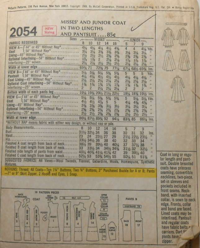 VINTAGE McCALLS 2025 COAT & PANTS SIZE 8 COMPLETE-ZIPLOC