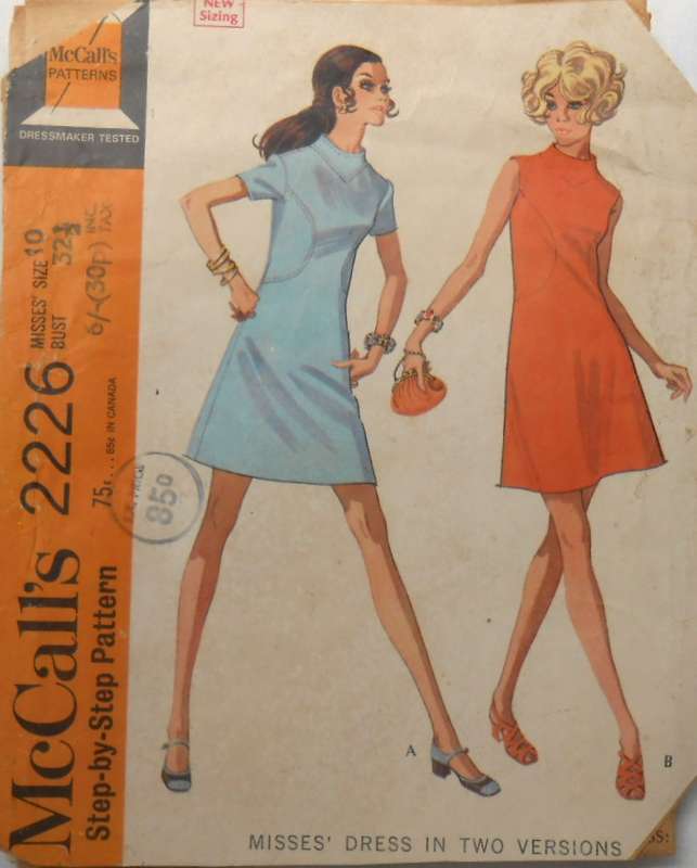 VINTAGE McCALLS 2226 A-LINE DRESS SIZE 10 BUST 32 1/2" COMPLETE-ZIPLOC