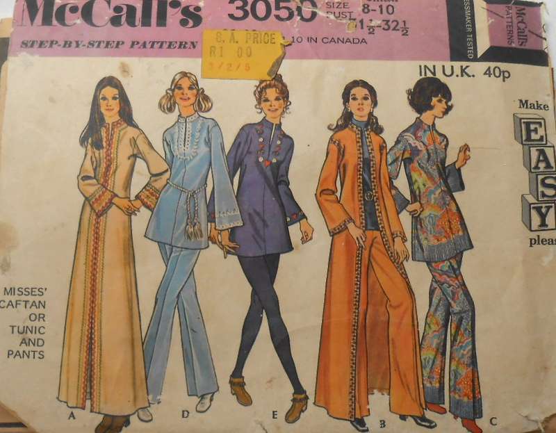 VINTAGE McCALLS 3050 CAFTAN-TUNIC-PANTS SIZE 8-10 BUST 31 1/2 - 32 1/2 COMPLETE-ZIPLOC