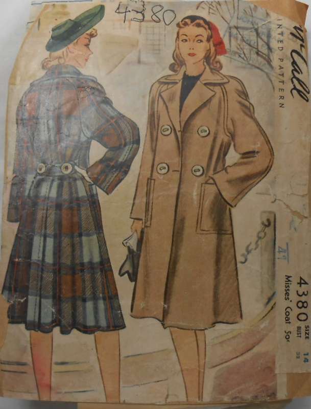 V/VINTAGE McCALLS 4380 MISSES COAT SIZE 14 BUST 32 COMPLETE-ZIPLOC