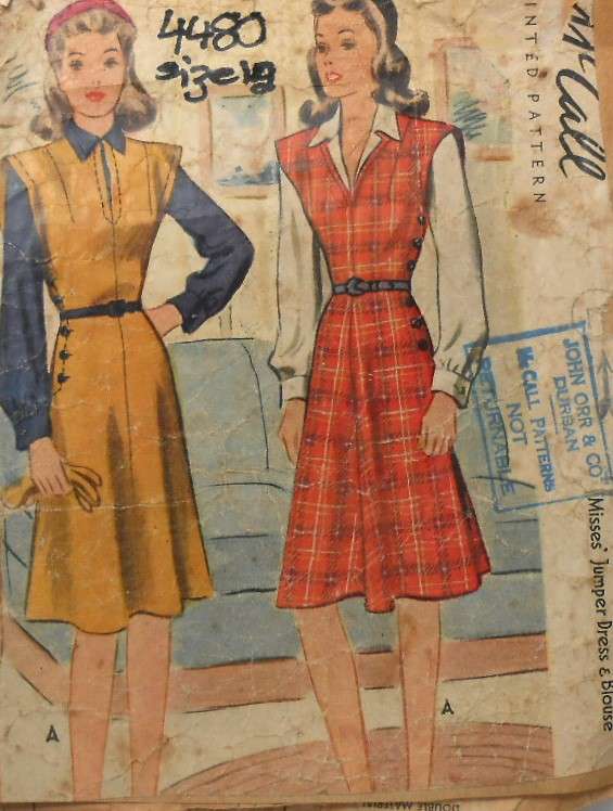 V/VINTAGE McCALLS 4480 PINAFORE DRESS & BLOUSE SIZE 14 BUST 32 SEE LISTING-ZIPLOC