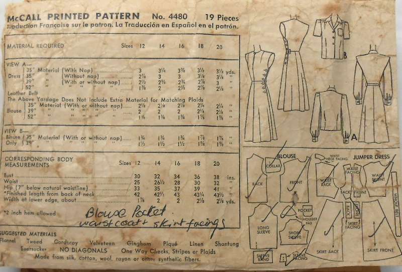 V/VINTAGE McCALLS 4480 PINAFORE DRESS & BLOUSE SIZE 14 BUST 32 SEE LISTING-ZIPLOC