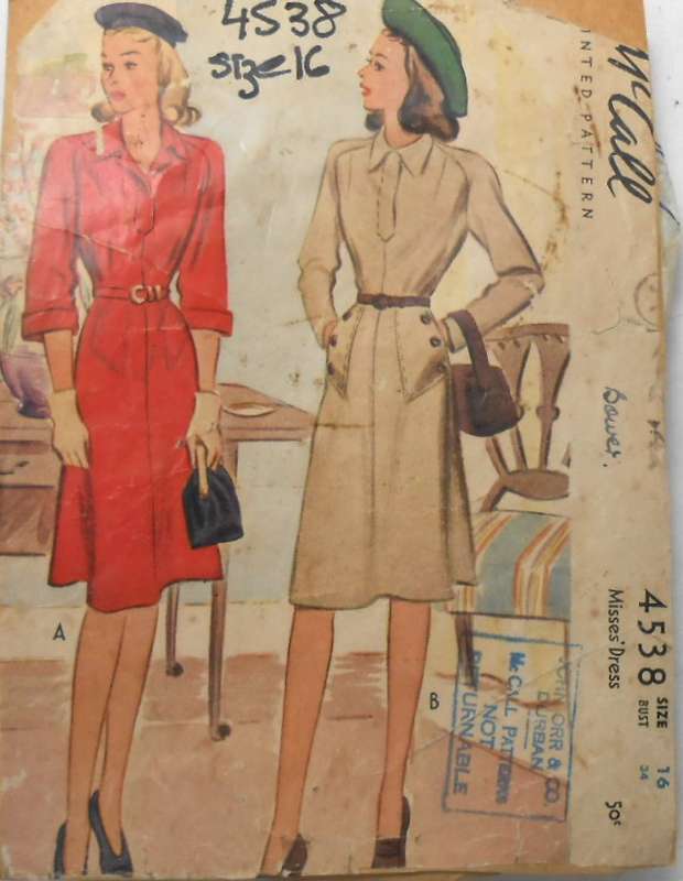V/VINTAGE McCALLS 4538 FRONT BUTTON DRESS SIZE 16 BUST 34 COMPLETE-SEE LISTING-ZIPLOC