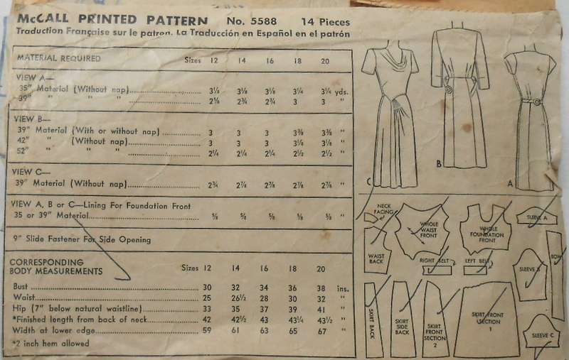 V/VINTAGE McCALLS 5588 WOMENS DRESS SIZE 14 BUST 32 COMPLETE-SEE LISTING-ZIPLOC
