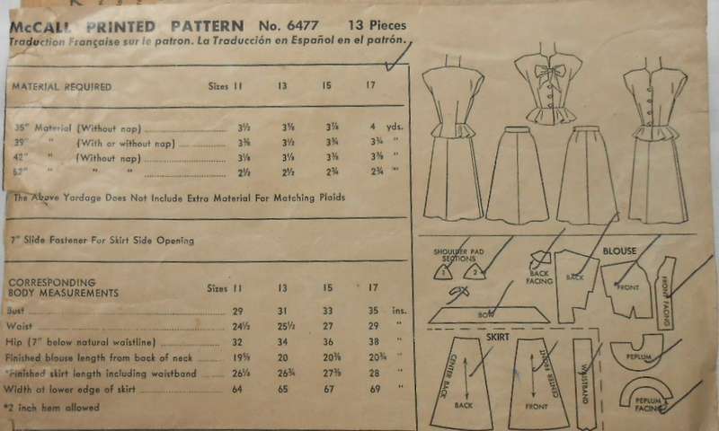 V/VINTAGE McCALLS 6477 MISSES 2 PIECE DRESS SIZE 13 BUST 32-SEE LISTING-ZIPLOC