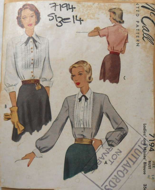 V/VINTAGE McCALLS 7194 BLOUSE SIZE 14 BUST 32-SEE LISTING-ZIPLOC