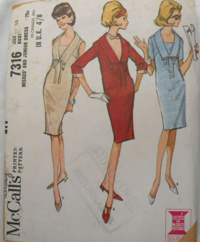 V/VINTAGE McCALLS 7316 MISSES DRESS SIZE 10 COMPLETE-ZIPLOC