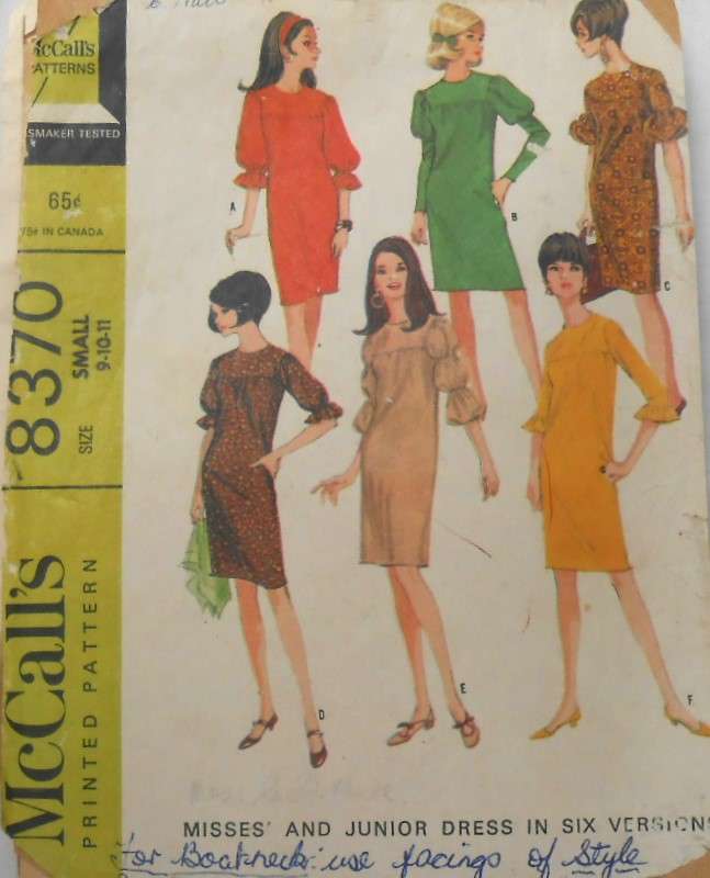 VINTAGE McCALLS 8370 DRESS IN 6 VERSIONS SIZE SMAILL 9-10-11 COMPLETE-ZIPLOC