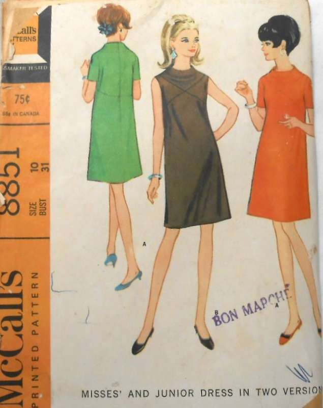 VINTAGE McCALLS 8850 DRESS IN 2 VERSIONS SIZE 10 BUST 31 COMPLETE-ZIPLOC