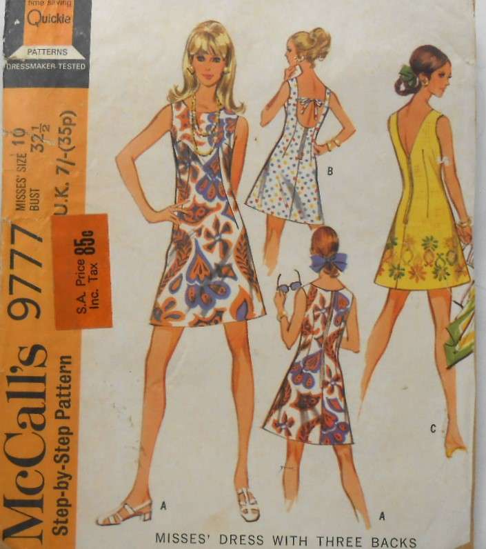 VINTAGE McCALLS 9777 DRESS WITH 3 BACKS SIZE 10 BUST 32 1/2 COMPLETE-ZIPLOC