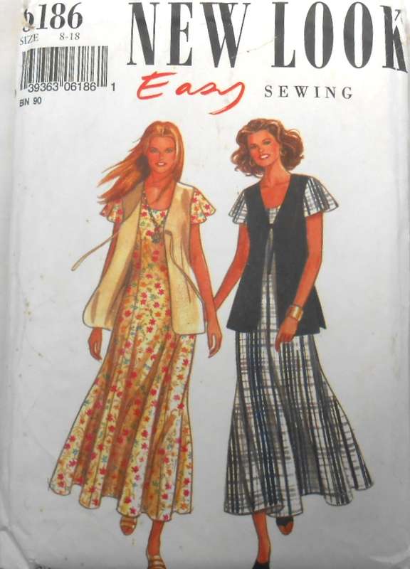 NEW LOOK PATTERNS 6186 FLARED PANELLED DRESS-LONG WAISTCOAT SIZES 8-18 COMPLETE-PART CUT TO 18