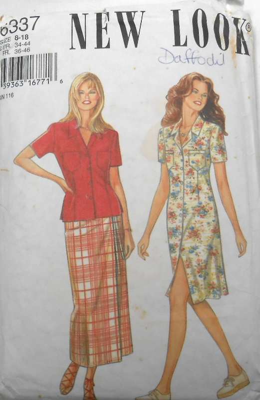 NEW LOOK 6337 FRONT BUTTON DRESS-TOP-WRAP SKIRT SIZES 8-18 -NO COLLAR & POCKET PATTERN-CUT  TO 18
