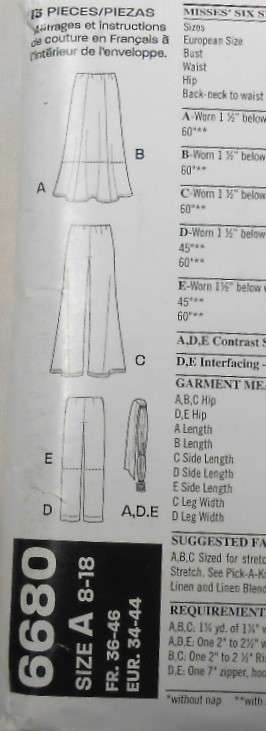NEW LOOK PATTERNS 6680 SKIRT-BELL BOTTOM PANTS-PANTS SIZES 8-18-COMPLETE-CUT TO 18