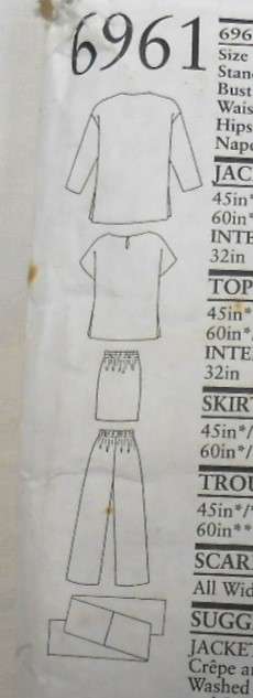 NEW LOOK PATTERNS 6961 PANTS & TOP-NO JACKET SUPPLIED SIZES 8-18-COMPLETE-CUT TO 18