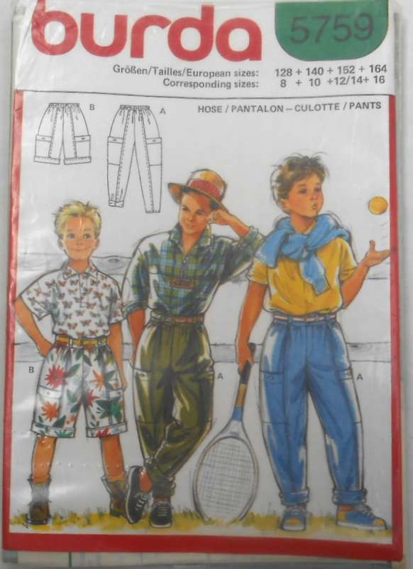 BURDA 5769 KIDS PANTS & SHORTS WITH POCKET SIZE 9-10-12/14-16 YEARS COMPLETE-UNCUT-TO 16 YEARS