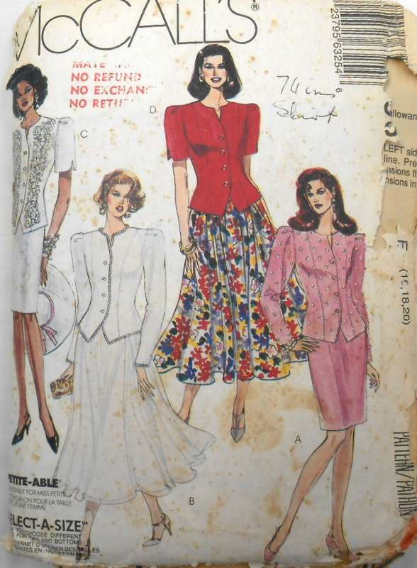 McCALLS 6325 UNLINED JACKET & SKIRTS SIZES 16-18-20 COMPLETE-PART CUT TO SIZE 18-ZIPLOC