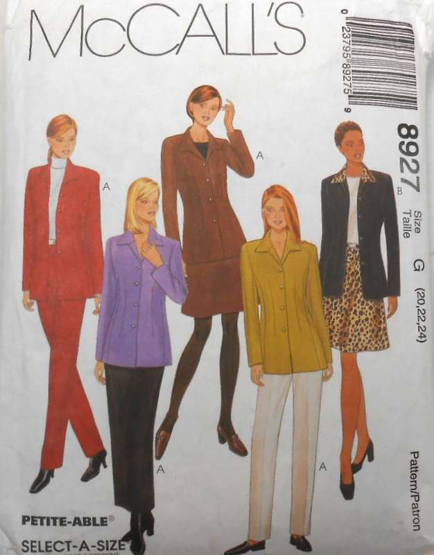 McCALLS 8927 UNLINED JACKET-PANTS & SKIRTS SIZES 20-22-24 COMPLETE-CUT TO 24
