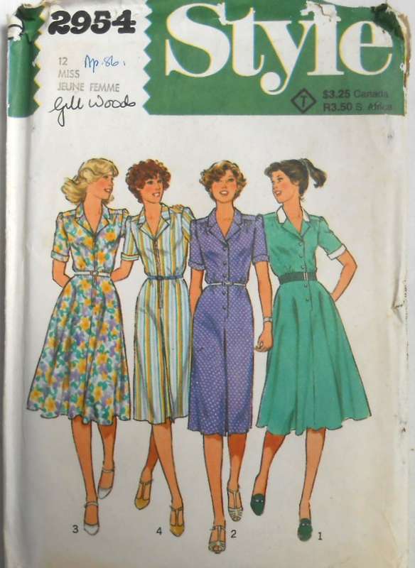 STYLE 2954 SHIRTDRESS WITH FRONT BUTTON SIZES 12 COMPLETE-UNCUT-F/FOLDED