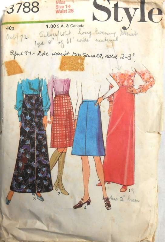 VINTAGE STYLE 3738 SKIRT IN 2 LENGTHS SIZES 14 WAIST 28 NO WAISTBAND SUPPLIED
