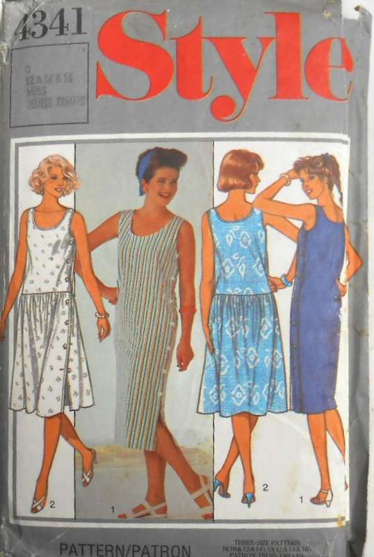 STYLE 4341 LOOSE FITTING DRESS WITH SCOOPED NECKLINE SIZES 12-14-16- COMPLETE-CUT TO 16