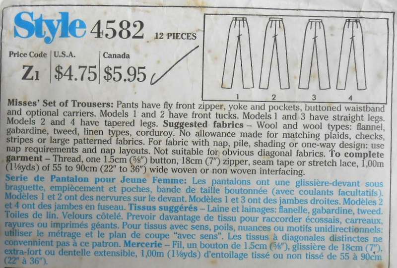 STYLE 4582 SET OF PANTS SIZE 16 WAIST 76CM- COMPLETE