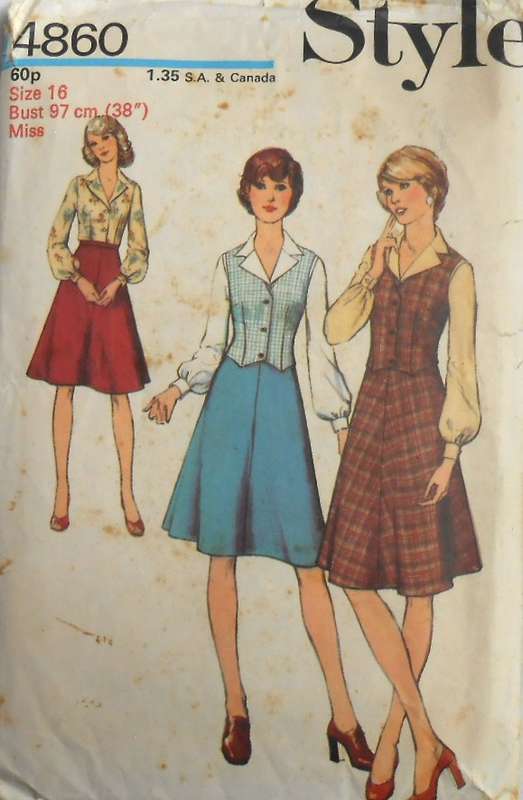 VINTAGE STYLE 4860 WAISTCOAT-SKIRT-BLOUSE SIZE 16 BUST 97 CM- COMPLETE