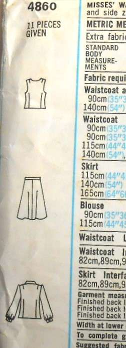 VINTAGE STYLE 4860 WAISTCOAT-SKIRT-BLOUSE SIZE 16 BUST 97 CM- COMPLETE