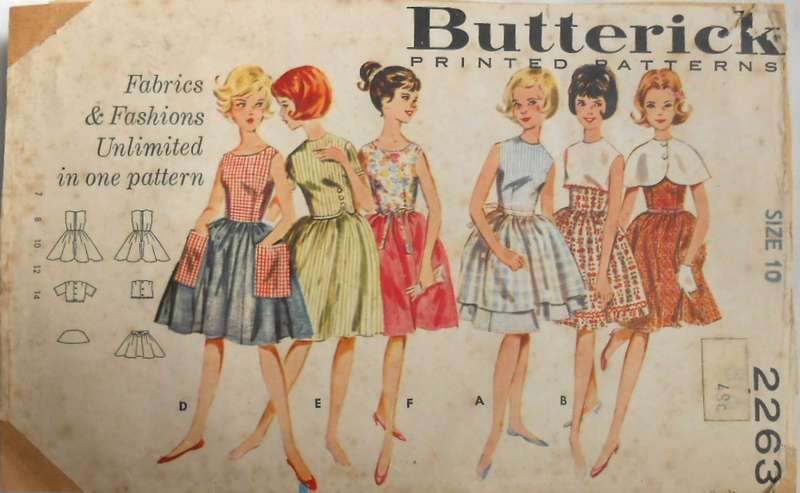 V/VINTAGE BUTTERICK 2263 GIRLS DRESS & ACCESSORIES SIZES 10 YEARS COMPLETE-ZIPLOC