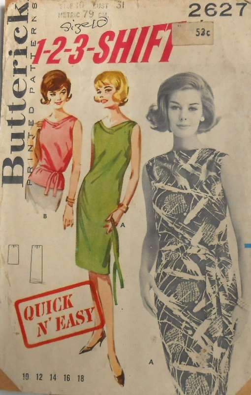 V/VINTAGE BUTTERICK 2627 MISSES DRESS & OVERBLOUSE SIZE 10 BUST 31 COMPLETE-ZIPLOC