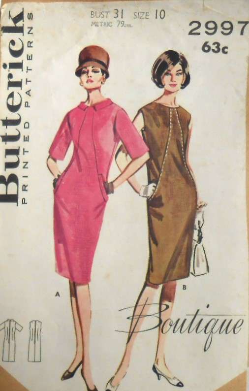 V/VINTAGE BUTTERICK 2997 DIAGONALLY SEAMED DRESS SIZE 10 BUST 31 COMPLETE-ZIPLOC