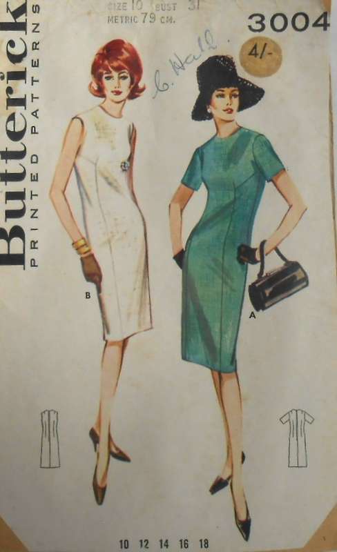 V/VINTAGE BUTTERICK 3004 HI-LINE SEAMED DRESS SIZE 10 BUST 31 COMPLETE-ZIPLOC