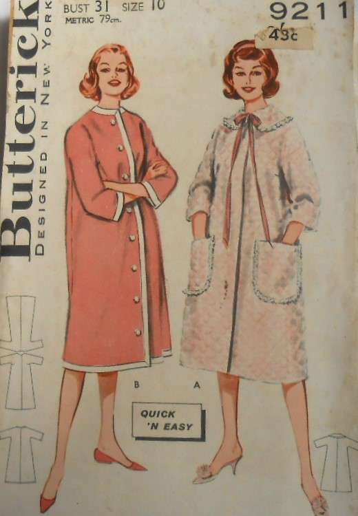 V/VINTAGE BUTTERICK 9211 QUICK 'N EASY ROBE SIZE 10 BUST 31 COMPLETE-ZIPLOC